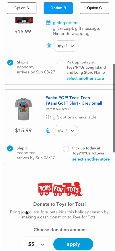 A GIF of a mobile shopping cart showing the placement of inline checkout buttons.